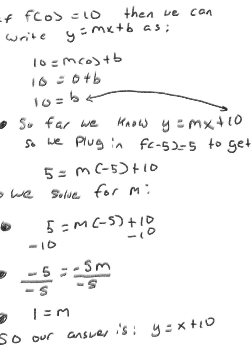 F(-5)=5, f(0)=10, write a linear function f with the given values-example-1