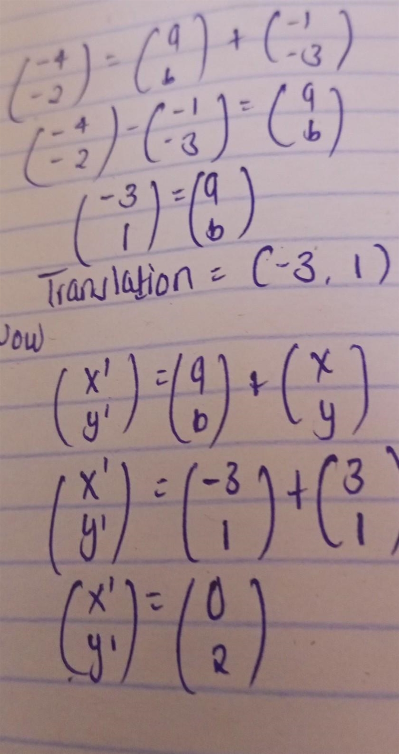 The image of the point (-1, -3) under a translation is (-4,-2). Find the coordinates-example-1