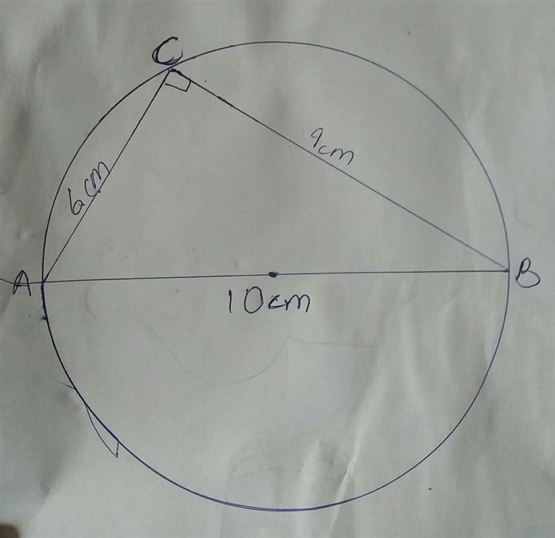 the diagram shows a right-angled triangle ABC and a circle. A, B and C are points-example-1