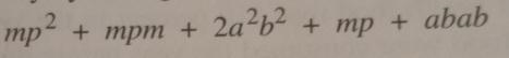 Simplify by adding like terms: mp^2+ mpm + + mpm + 2a^b^2 + mp + abab-example-1