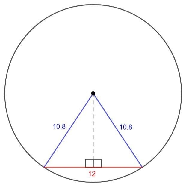 the radius of a circle is 10.8ft the length of a chord is 12ft what is the approximate-example-1