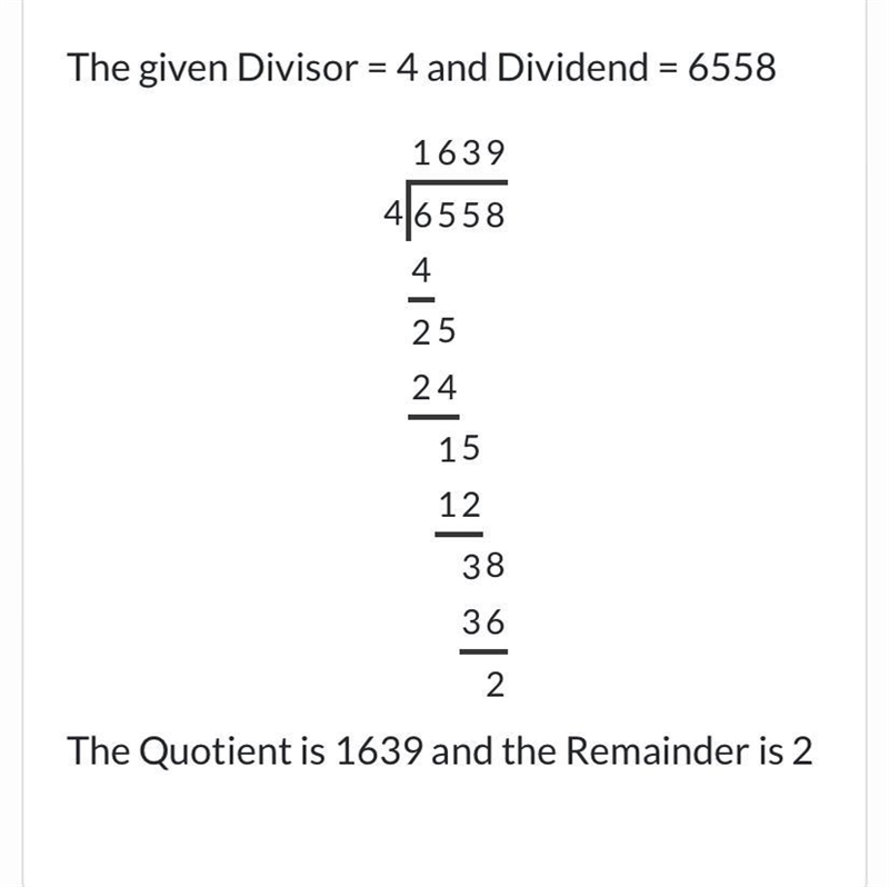 What is 6558 ÷ 4 in long division?​-example-1