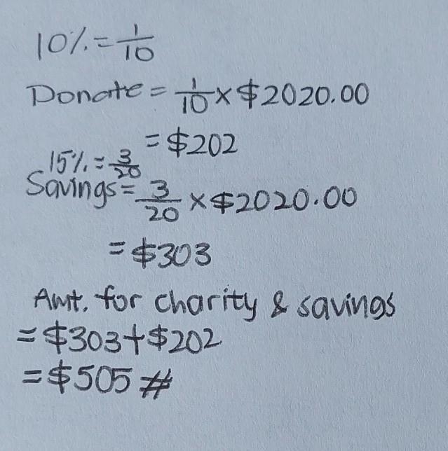 2) Roni donates 10% of her paycheck to a local charity and puts 15% of her paycheck-example-1