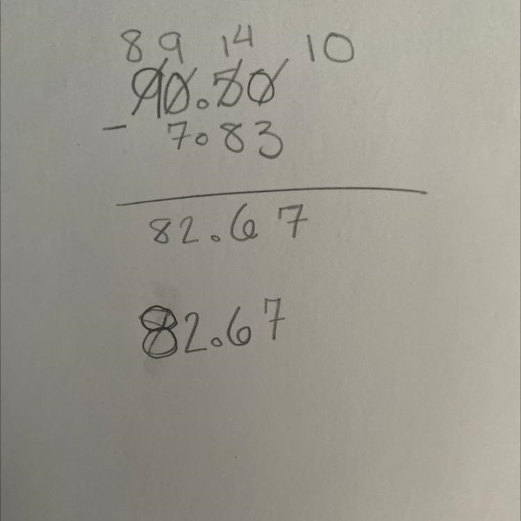 What is 90.5-7.83? Please show your work too! Thanks.-example-1