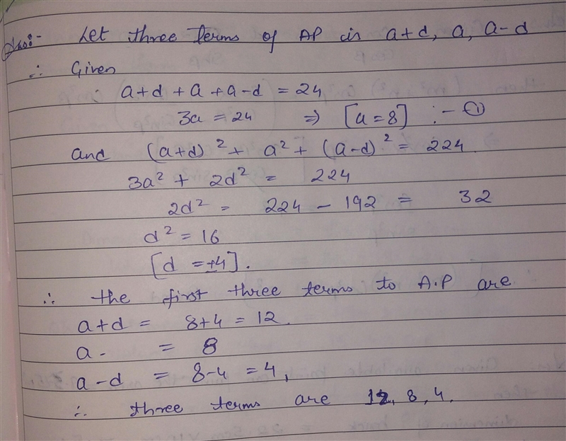 37. The sum of first three terms in an arithmetic progression is 24 and the sum of-example-1