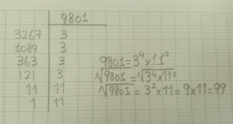 Q1. Find the square root of the following by division method i ) 9801-example-1