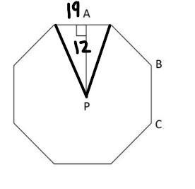 In the regular octagon below, if AP = 12 cm. and BC = 19 cm, find its area.-example-1