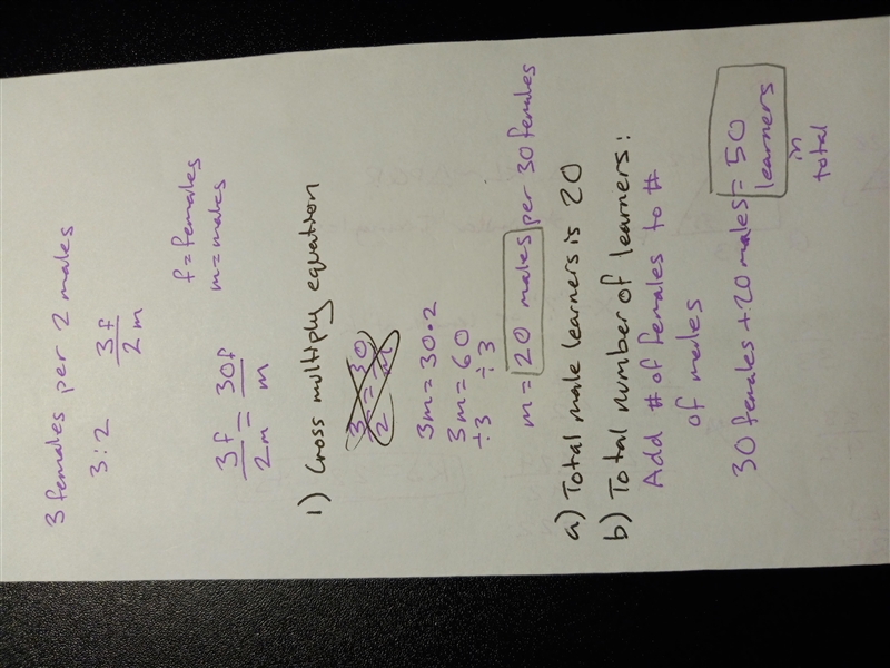 The ratio of female learners to male learners in a class is 3:2. If there are 30 female-example-1