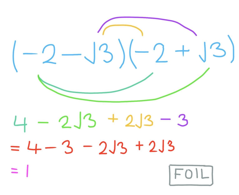 (−2 − √3)(−2 + √3) simplified​-example-1