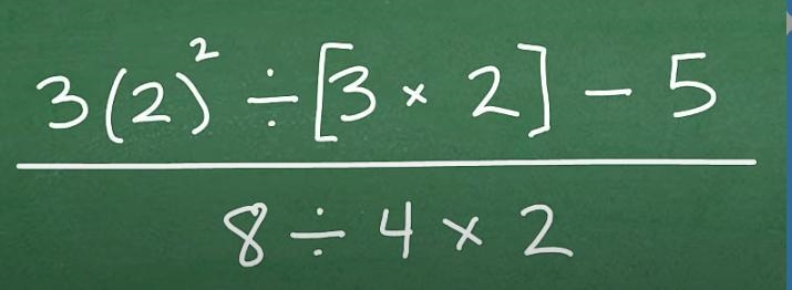 3 (2) ^2 divide [3 x 2] - 5__________________ 8 divide 4 x 2-example-1