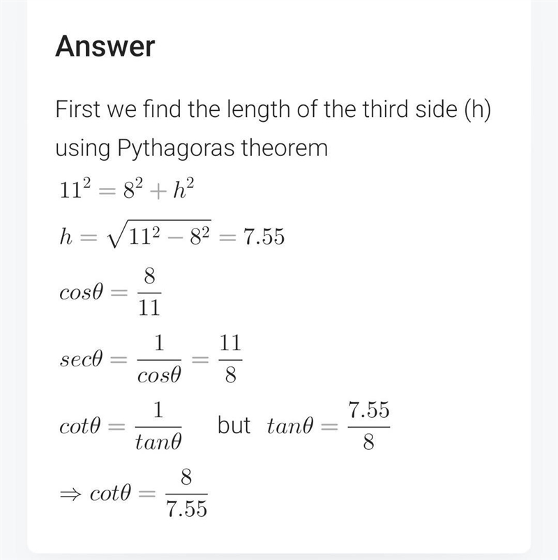 Find cos 0, sece, and cote, where is the angle shown in the figure. Give exact values-example-1