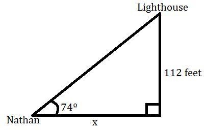 Date: The angle of elevation from Nathan to a lighthouse is 74º. If the lighthouse-example-1