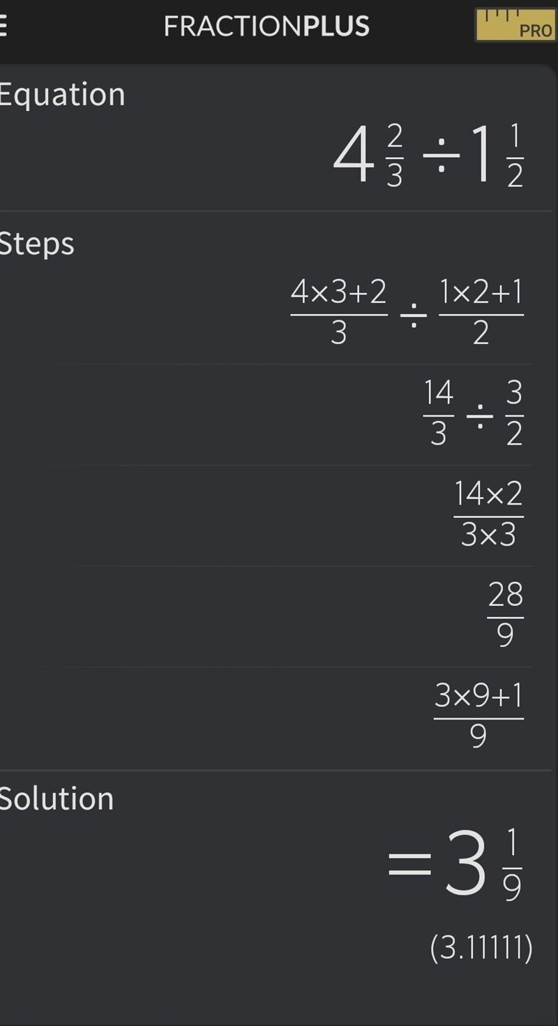 Given that the area of a rectangle is 4 2/3 in and the is 1 1/2 find the width-example-1