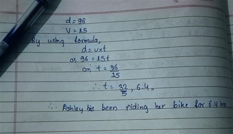 Ashley is riding her bike to train for a triathlon and so far has traveled 96 miles-example-1