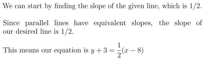 Find the equation of the line that passes through the point (8, - 3) and is perpendicular-example-1