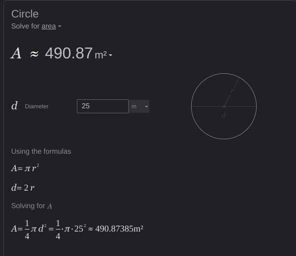 The diameter of a circle is 25 m. Find its area to the nearest whole number.-example-1