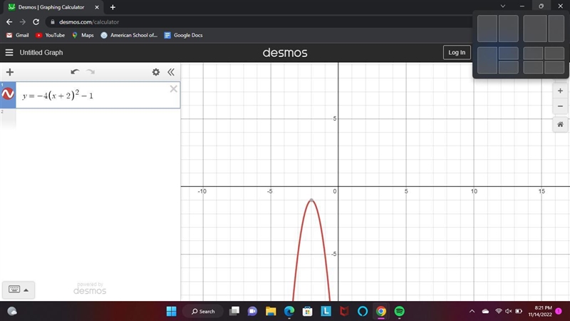 Graph the equation. y=-4(x+2)^2-1-example-1