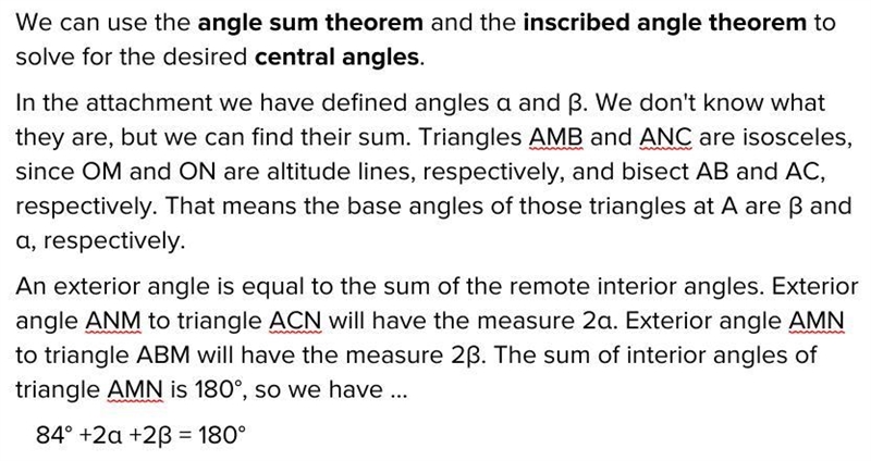 PLEASE HELP! In the drawing, the symmetries of the sides AB and AC of triangle ABC-example-2