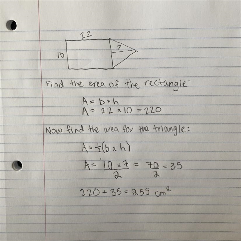 9. Find the area of the shaded region. 22 cm 10 cm 7 cm-example-1