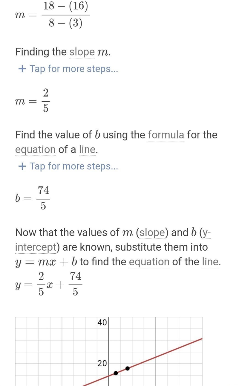 Find the equation of the line passing through the points (3,16) and (8,18).-example-2