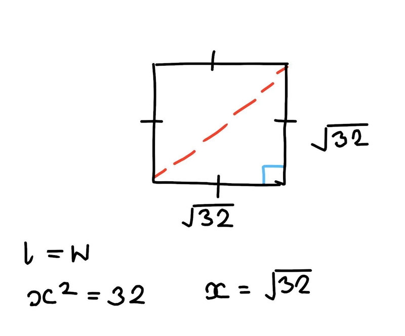 The area of a square is 32 cm. find the length of the diagonal-example-1