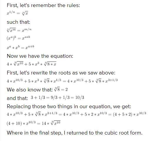 If x = 0, what is the sum of 4^3/x10 + 5x3^3/8x in simplest form?-example-1