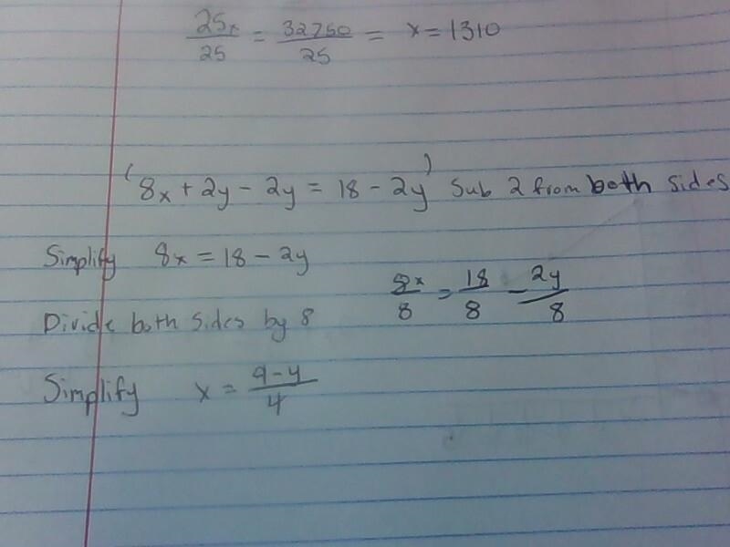 Solve the literal equation for y, 8x + 2y = 18​-example-1