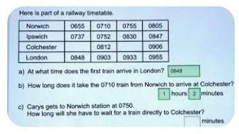 O Carys gets to Norwich station at 0750. How long will she have to wait for a train-example-1