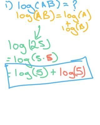 Log 25 corresponde a a-) log 5 * log 5 b-) log 24 + log 1 c-) log 24 * log 1 d-) log-example-1