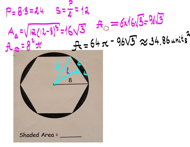 For problem 8, find the area of the shaded region. The polygon is a regular polygon-example-1