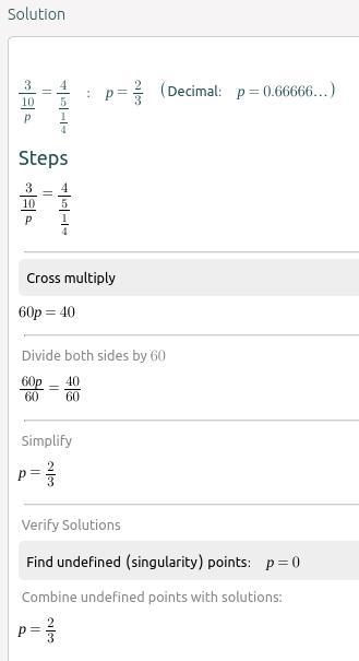 What is the value of p in this proportion? 3 10/p=4 5/1 4 Enter your answer as a simplified-example-1