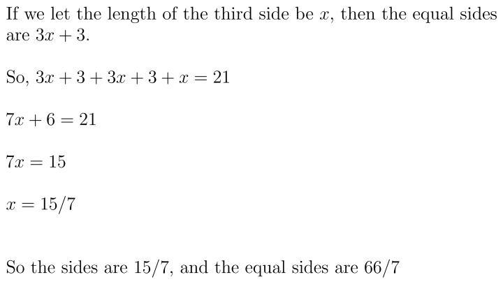 two equal sides of triangle are 3cm more than three times the third side find the-example-1