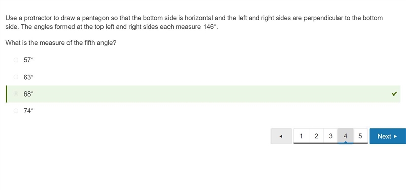 Use a protractor to draw a pentagon so that the bottom side is horizontal and the-example-1