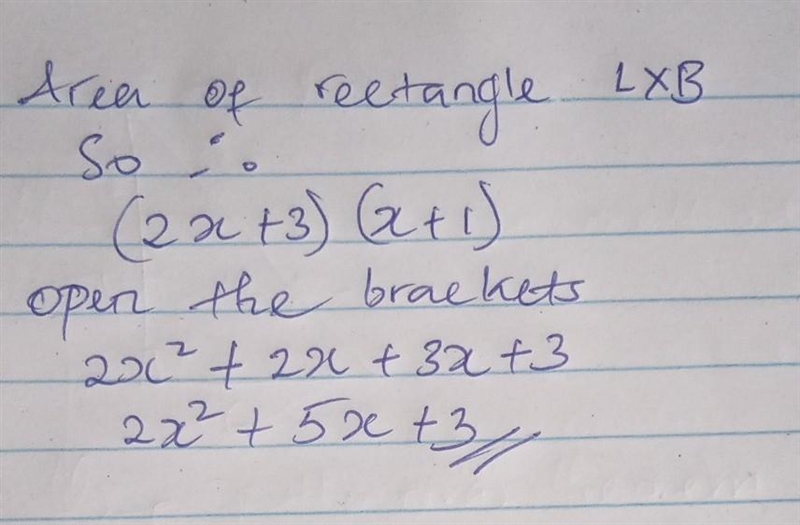 Write the area of the following rectangle in the form ax² + bx+c 2x + 3 x + 1-example-1