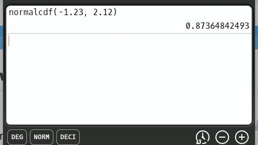 Use the standard normal distribution to find P(-1.23 Sz<2.12).-example-1