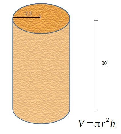 A tree trunk has a height of 30 feet and a radius of 2.5 what is the volume of the-example-1