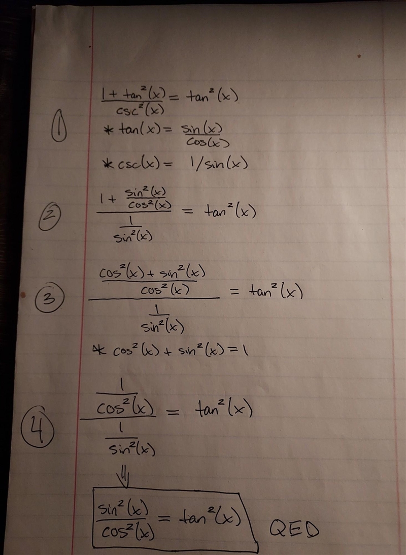 1 + tan^2x / csc^2x = tan^2x I need help to prove this trig function with steps.-example-1