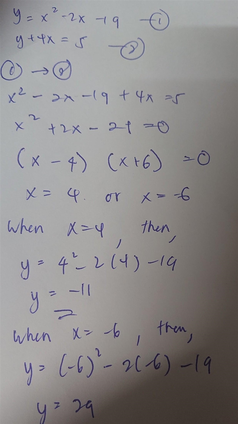 Y = x2 − 2x − 19 y + 4x = 5-example-1