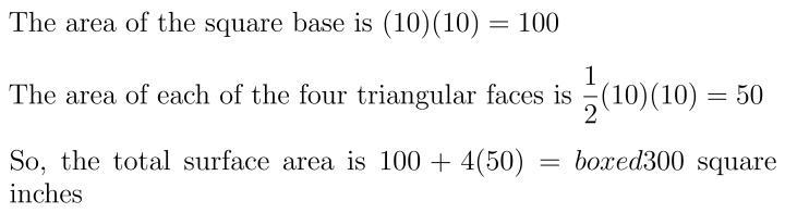 Find the Surface Area: A) 200 in^2 B) 300 in^2 C) 500 in^2 D) 400 in^2-example-1