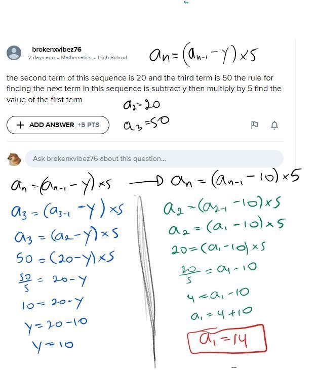 the second term of this sequence is 20 and the third term is 50 the rule for finding-example-1