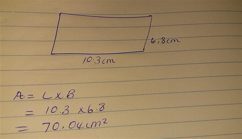 Help me A rectangle has a length of 10.3 centimeters and a width of 6.8 centimeters-example-1