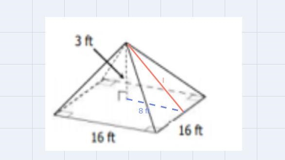 Find the surface area of the pyramid. Show work to receive full credit.3 ft16 ft16 ftYou-example-1