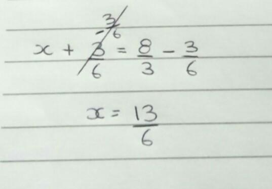 Solve the proportion. i need help. x+3/6=8/3 x=?-example-1