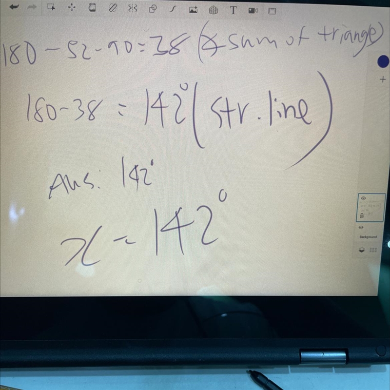 Find the measure of the exterior angle, x. 52° Х I’m desperate please please please-example-1