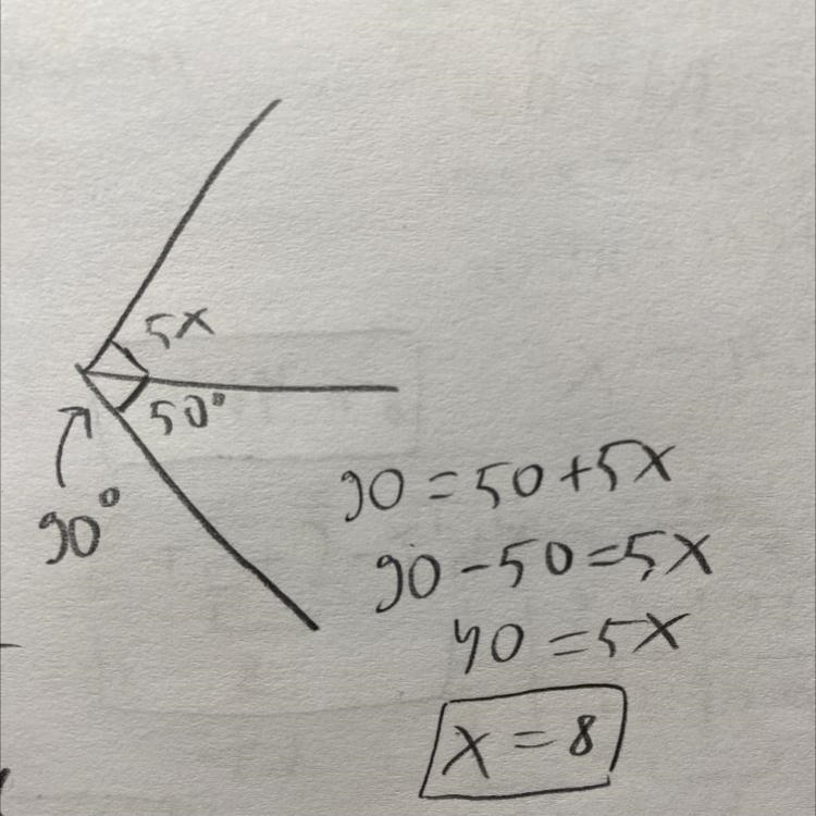 Find the value of x. 5x* 50° OA. 26 OB. 40 C. 10 D. 8 Please help quickly! I’ll give-example-1