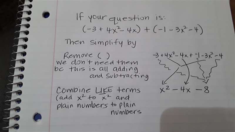 Simplified expression for (-3 + 4x to the power of 2 - 4x) + (-1 - 3x to the power-example-1