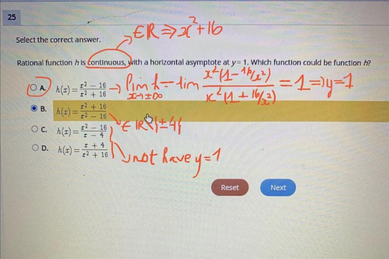 Rational function h is continuous, with a horizontal asymptote at y=1. Which function-example-1