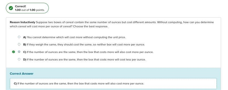 Suppose two boxes of cereal contain the same amount of ounces but cost different amounts-example-1