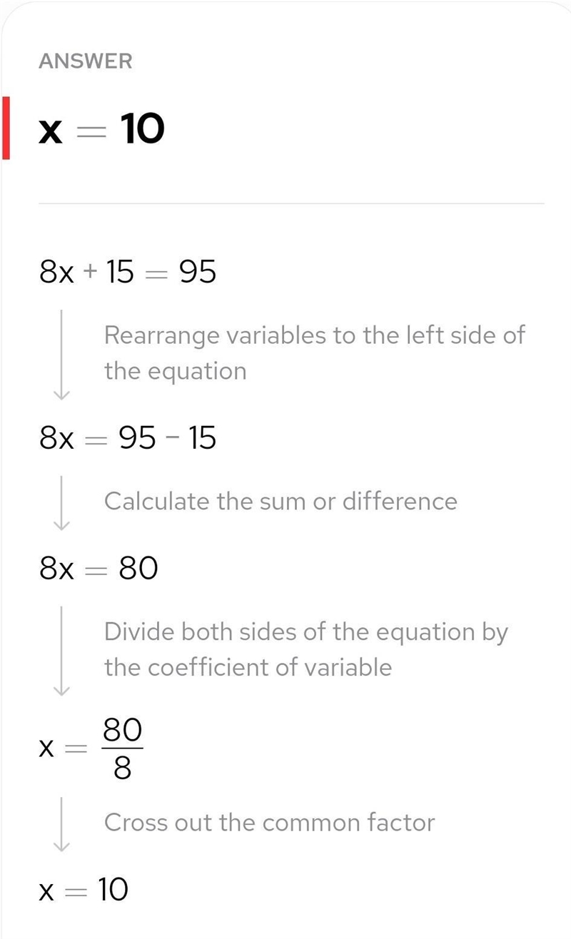 Solve for x: 8x + 15 = 95 (5 points) a 9 b 8 c 10 d 5-example-1