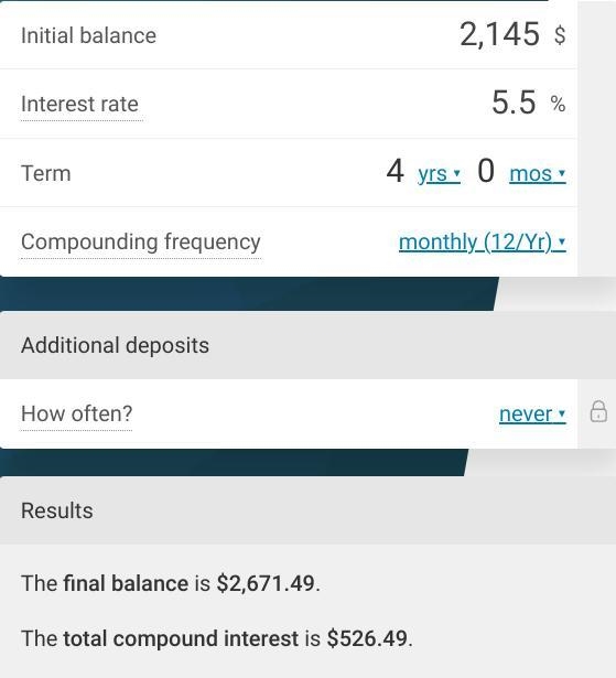 Find Joe's initial principal if he had $2,145 in interest over 4 years at an interest-example-1